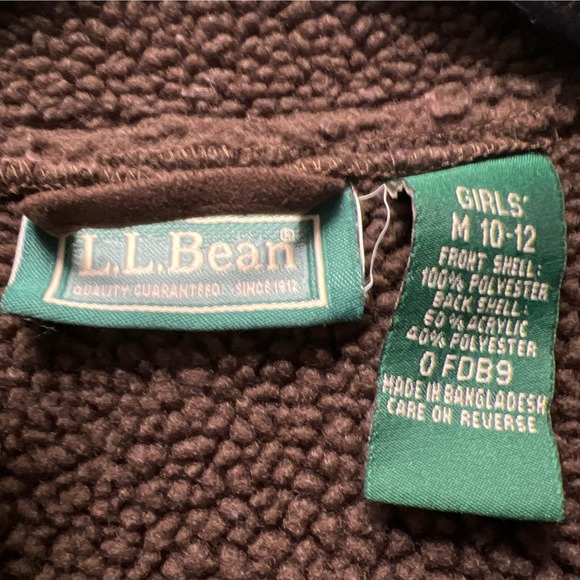 LL Bean Girls Full Zip Faux Shearling Suede Winter Jacket Size M(10-12) Brown - Picture 2 of 8
